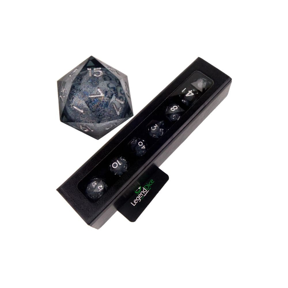 Glitter Black Silver - Liquid Core Dice in case: 7pcs multi - sided set